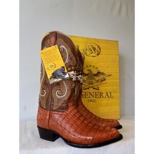 El General Cowboy Boots Exotic Leather Brown/red Croc Back Mens Sz 6